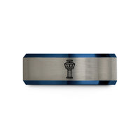 matching bands for couples – black & blue & gray tungsten control tower wedding band