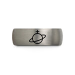 engraved rings for couples – black & blue & silver tungsten saturn wedding band