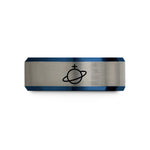 matching bands for couples – black & blue & grey tungsten saturn wedding band