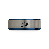 matching bands for couples – black & blue & grey tungsten saturn wedding band