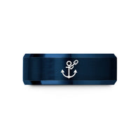 engraved bands for couples – blue tungsten anchor chain wedding band
