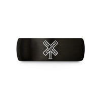 custom bands for couples – black tungsten railroad crossing crossbuck wedding band
