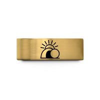 romantic present ideas women – gold tungsten empty tomb sunrise wedding band