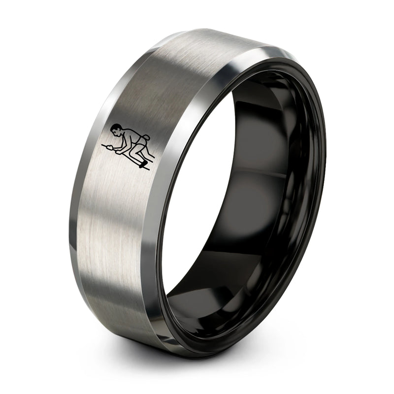 Lead Climber – Tungsten Wedding Band, 8 mm, Grey, Black Comfort-Fit Unisex