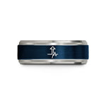 romantic presents for him – blue & silver tungsten altitude arrow heartbeat wedding band