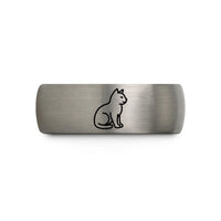 personalized rings for couples – grey tungsten kitten silhouette sitting wedding band