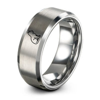 engraved bands for couples – grey tungsten kitten silhouette sitting ring