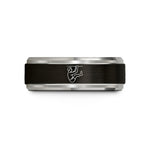 engraved rings for couples – black & blue & grey tungsten toes to bar wedding band