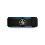 personalized men’s wedding band – black & blue tungsten doubloon rose wedding band
