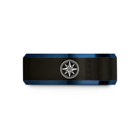 personalized men’s wedding band – black & blue tungsten doubloon rose wedding band