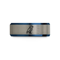 romantic presents for him – black & blue & grey tungsten hawk wedding band
