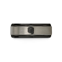 engraved rings for men – black & blue & grey tungsten rope coil wedding band