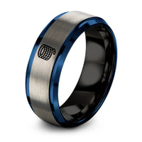 black & blue & grey tungsten rope coil ring