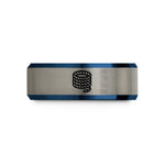 engraved rings for men – black & blue & silver tungsten rope coil wedding band