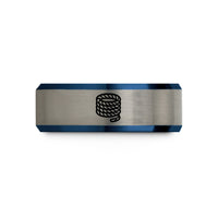 engraved rings for men – black & blue & silver tungsten rope coil wedding band