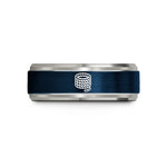 men's black rings – blue & silver tungsten rope coil wedding band