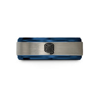 tungsten wedding band men – blue & silver tungsten rope coil wedding band