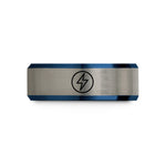 unique presents for him – black & blue & gray tungsten zigzag pattern wedding band