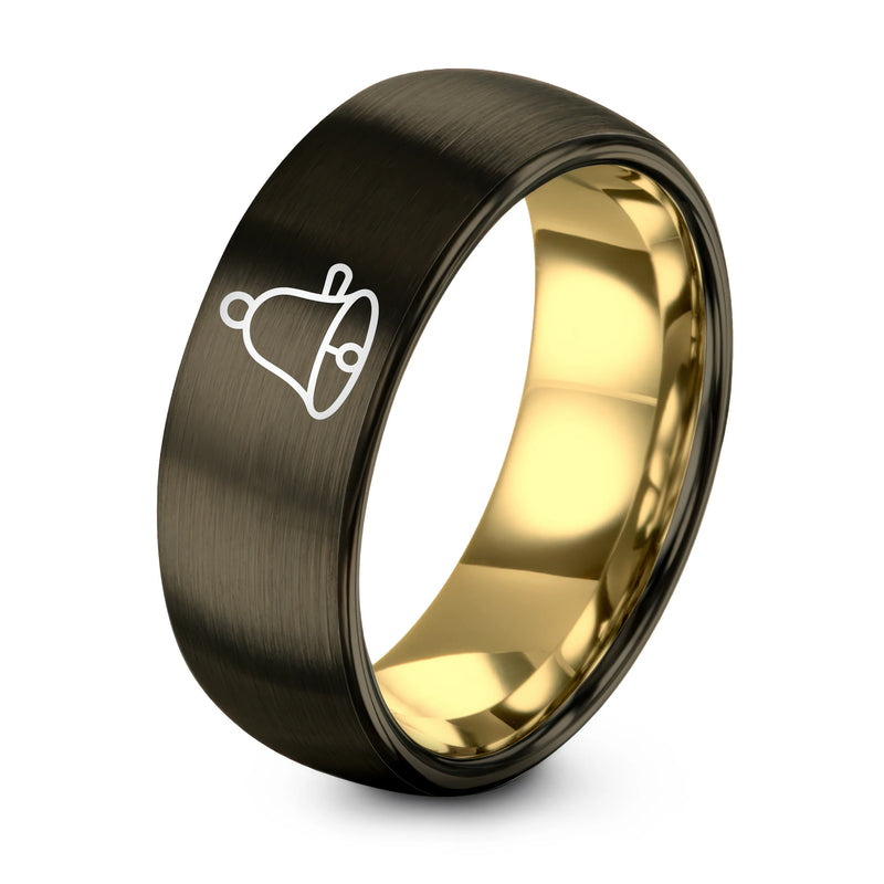 School Bell – Tungsten Wedding Band, 8 mm, Gold, Gunmetal Comfort-Fit Unisex