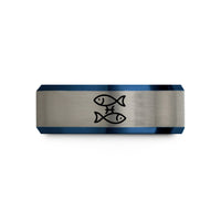 matching wedding bands for – black & blue & gray tungsten pisces wedding band