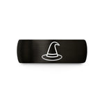 women’s promise band – black & gold tungsten witch hat wedding band