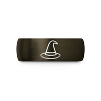 matching bands for couples – gunmetal & gold tungsten witch hat wedding band
