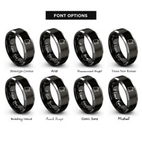 font options for inside engraving on black & silver cowbell stick rings