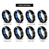 font options for inside engraving on black & blue & grey cowrie shell rings