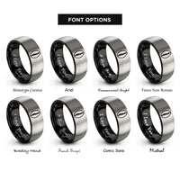 font options for inside engraving on black & grey cowrie shell rings