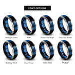 font options for inside engraving on blue & silver cpu microchip rings