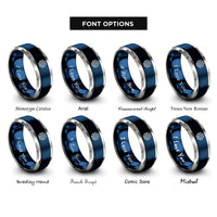font options for inside engraving on blue & silver cpu microchip rings