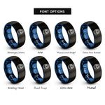 font options for inside engraving on black & blue cracked egg hatching rings