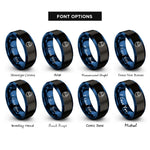 font options for inside engraving on black & blue cracked egg hatching rings