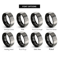 font options for inside engraving on black & gray cracked ice pattern rings
