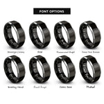 font options for inside engraving on black & silver cracked ice pattern rings