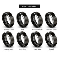 font options for inside engraving on black & silver cracked ice pattern rings