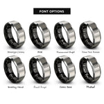 font options for inside engraving on black & silver cracked ice pattern rings
