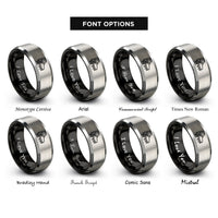 font options for inside engraving on black & grey crampons rings