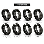 font options for inside engraving on black & gray crane operator silhouette rings