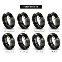 font options for inside engraving on black & gray crane operator silhouette rings