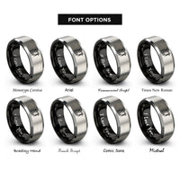 font options for inside engraving on black & grey crane operator silhouette rings