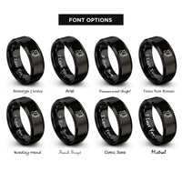 font options for inside engraving on black crane operator silhouette rings