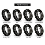 font options for inside engraving on black & silver crash cymbal drumstick rings
