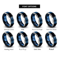 font options for inside engraving on blue & silver crescent bats rings