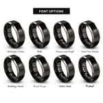 font options for inside engraving on black & silver crescent moon bats rings