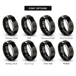 font options for inside engraving on black & gray crescent moon face rings