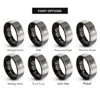 font options for inside engraving on black & gray crescent moon skull rings