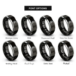 font options for inside engraving on black & gray crescent moon skull rings