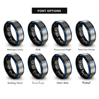 font options for inside engraving on black & blue & gray crescent moon stars rings