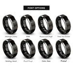 font options for inside engraving on black & silver crescent moon stars rings